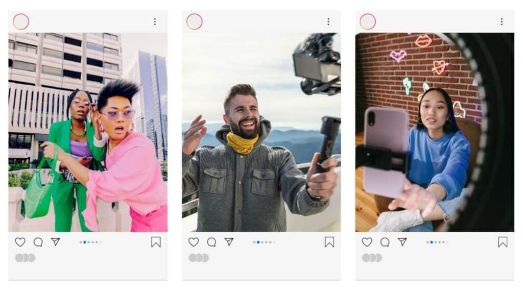 3 exemples pour illustrer des publications Instagram de la part de différents influenceurs.
